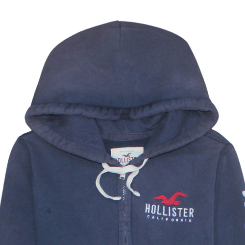 Hollister Men Blue Full Zip Hoodie M Logo Fleece Sweatshirt
