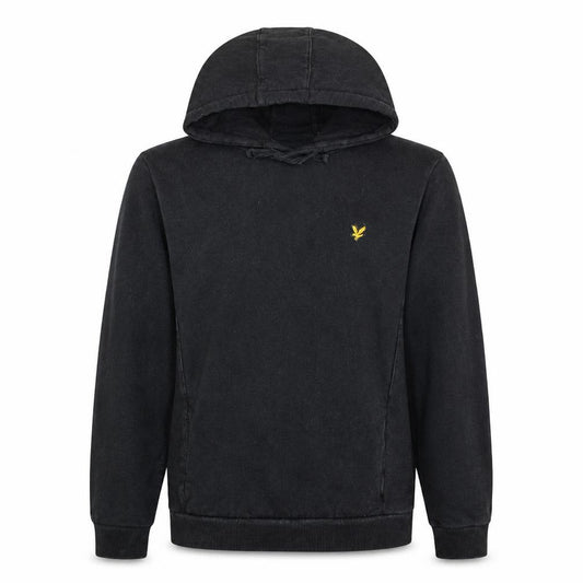Front view of Lyle & Scott men’s black cotton pullover hoodie, size L, regular fit