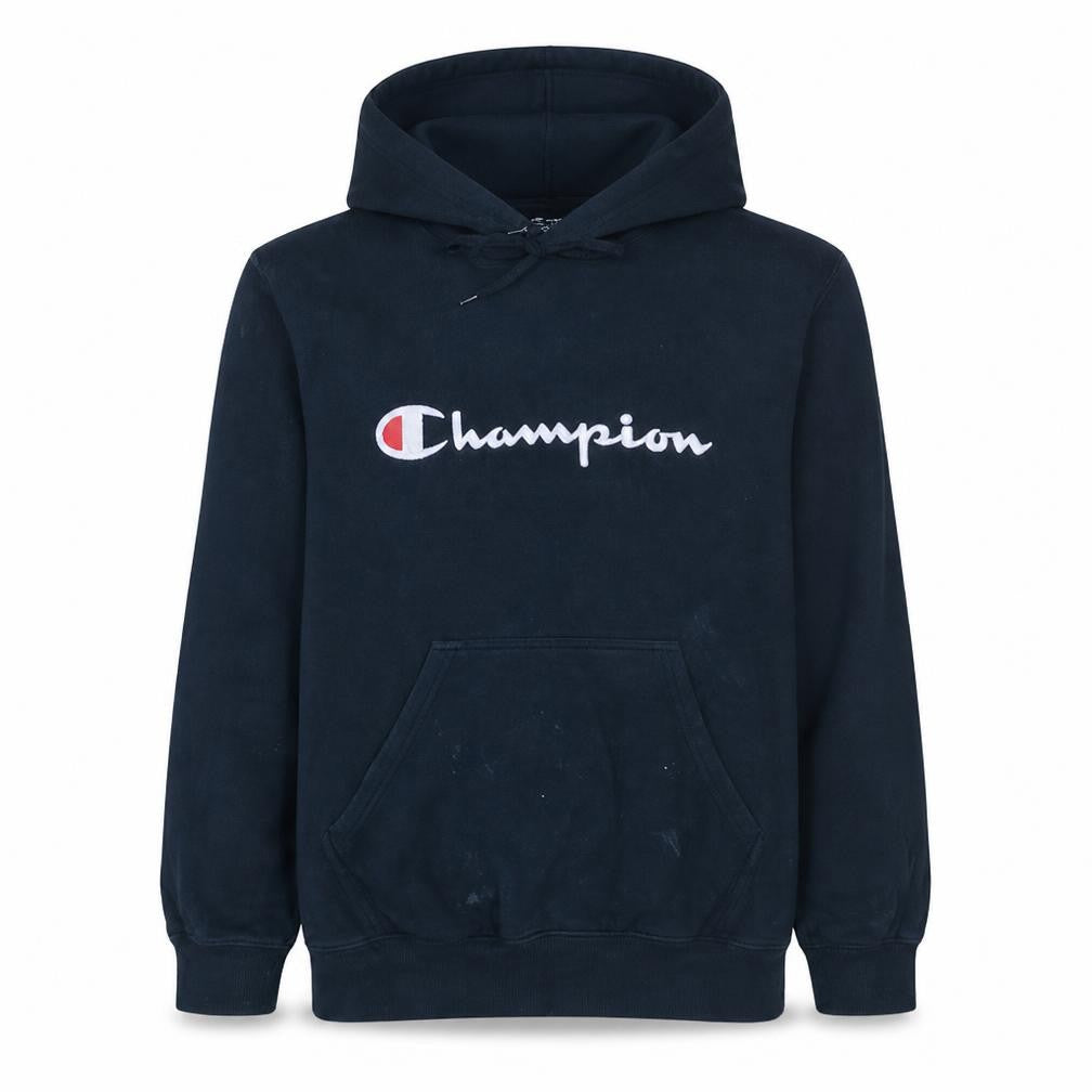 Front view of Champion Men's Black L Pullover Hoodie Logo Fleece Sweatshirt