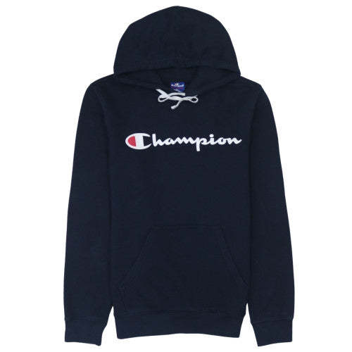 Champion Men's Navy Blue Small Pullover Hoodie with Logo Print