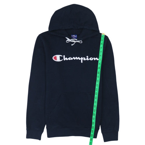 Champion Men's Navy Blue Small Pullover Hoodie with Logo Print