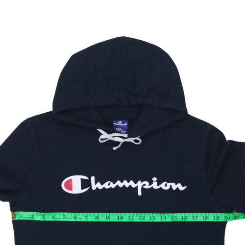 Champion Men's Navy Blue Small Pullover Hoodie with Logo Print