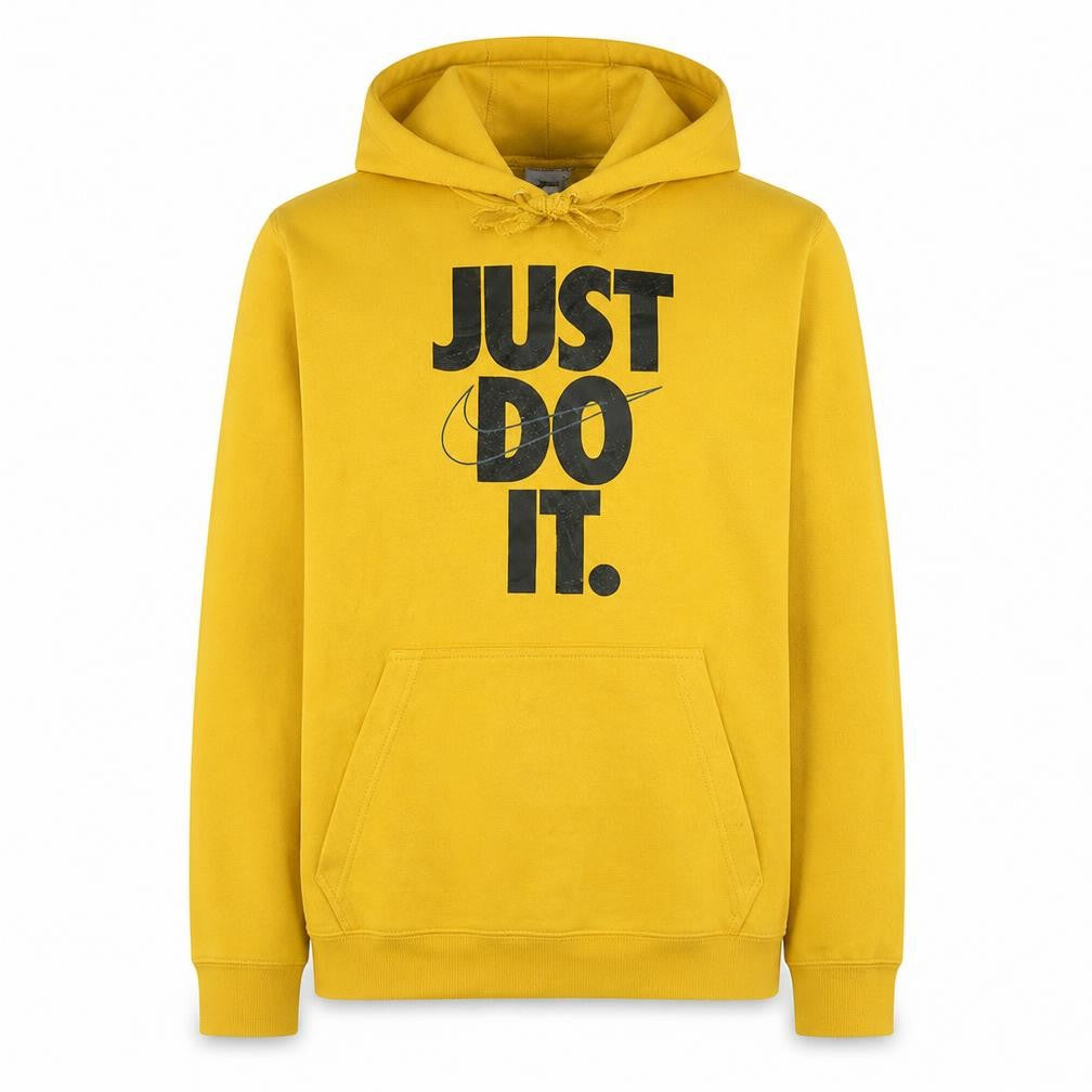 Front view of Nike Men's Yellow Just Do It Pullover Hoodie M Sportswear