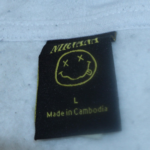 Primark Nirvana White Graphic Print Pullover Hoodie Women L