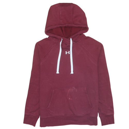 Under Armour Mens Red Hoodie Pullover Medium Loose Fit Logo Cotton Blend