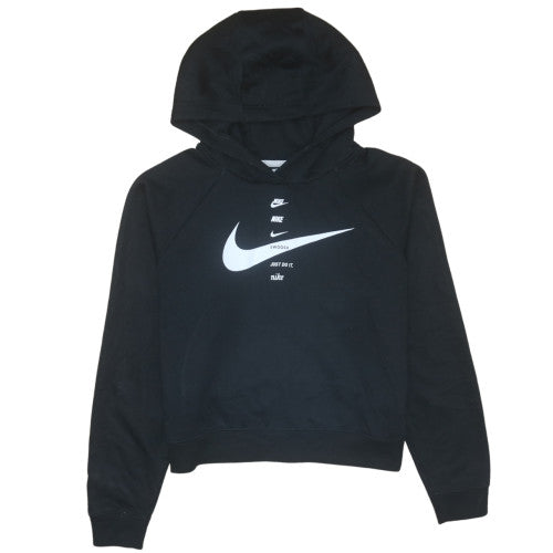 Nike Womens Black Pullover Hoodie Small Graphic Print Swoosh Logo