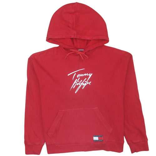 Tommy Hilfiger Women's Red Pullover Hoodie XS Cotton Logo Sweatshirt