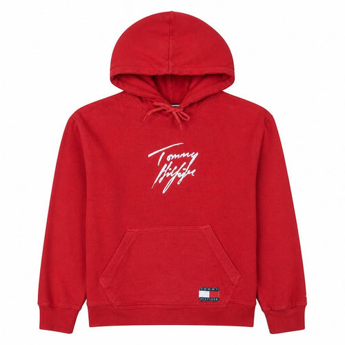 Tommy Hilfiger Women's Red Pullover Hoodie XS Cotton Logo Sweatshirt