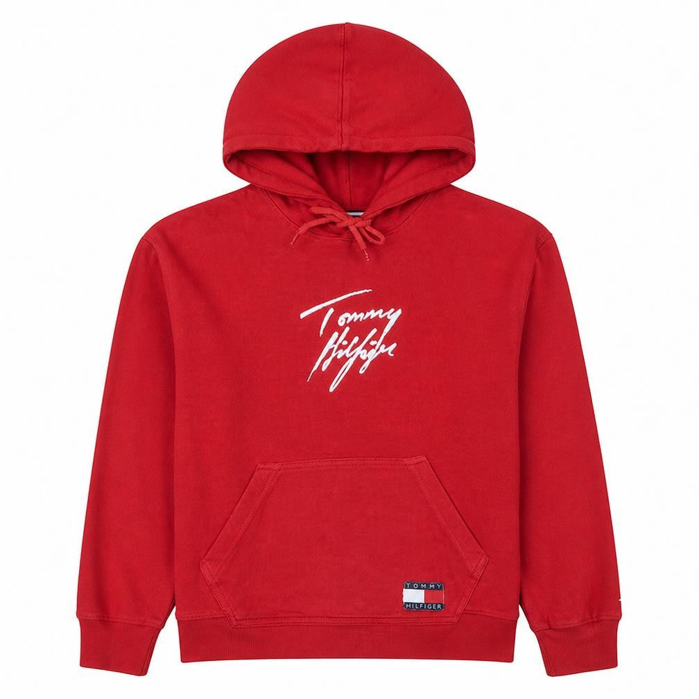 Tommy Hilfiger Women's Red Pullover Hoodie XS Cotton Logo Sweatshirt