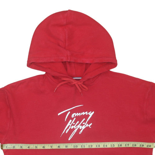 Tommy Hilfiger Women's Red Pullover Hoodie XS Cotton Logo Sweatshirt