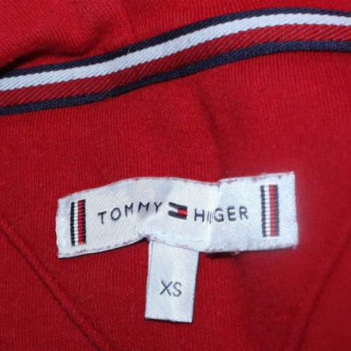 Tommy Hilfiger Women's Red Pullover Hoodie XS Cotton Logo Sweatshirt