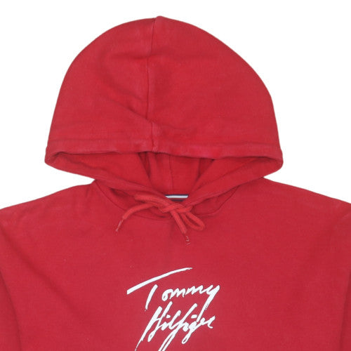 Tommy Hilfiger Women's Red Pullover Hoodie XS Cotton Logo Sweatshirt