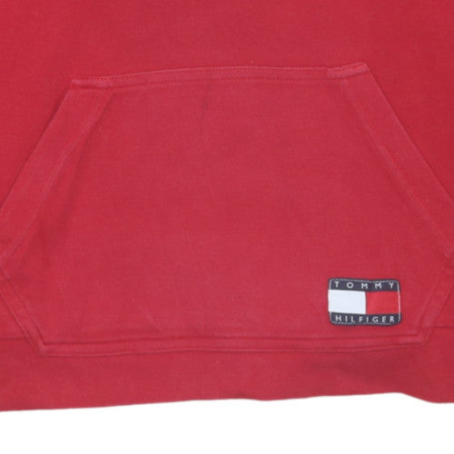 Tommy Hilfiger Women's Red Pullover Hoodie XS Cotton Logo Sweatshirt
