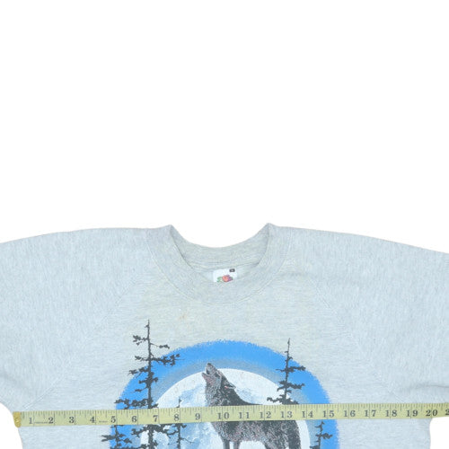 Fruit of the Loom Mens Grey Wolf Graphic Sweatshirt Size S Vintage