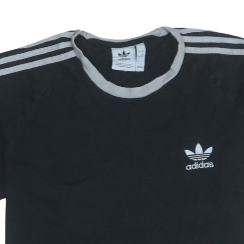 Adidas Men's Black Crew Neck Short Sleeve 3-Stripes T-Shirt Size L