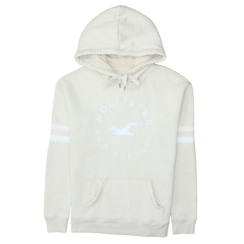 Hollister Women Beige Pullover Hoodie Small Cotton Blend Los Angeles Logo