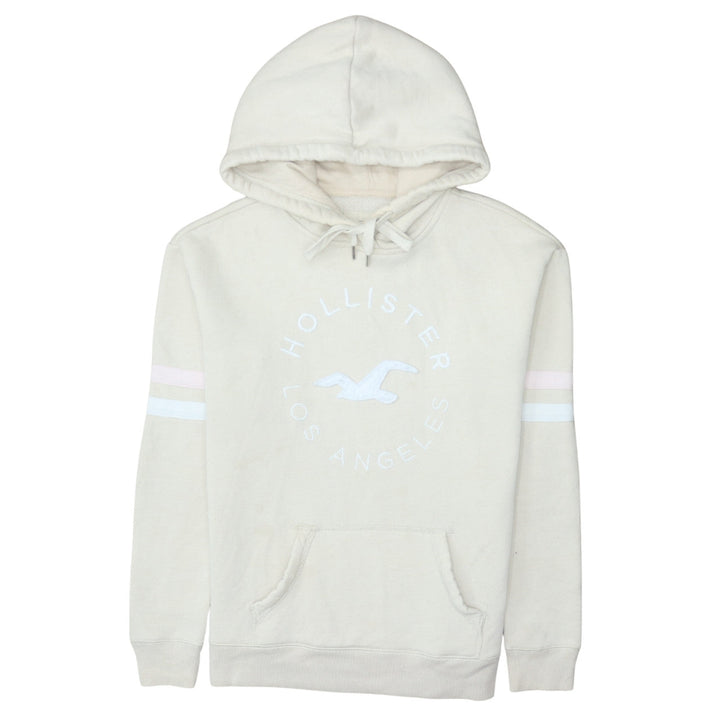 Hollister Women Beige Pullover Hoodie Small Cotton Blend Los Angeles Logo
