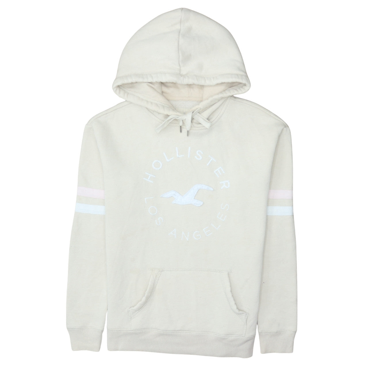 Hollister Women Beige Pullover Hoodie Small Cotton Blend Los Angeles Logo
