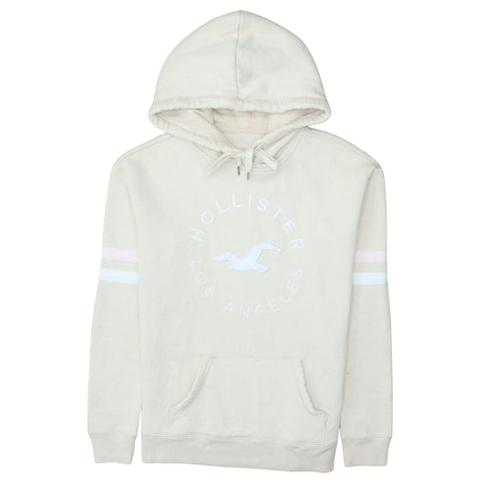Hollister Women Beige Pullover Hoodie Small Cotton Blend Los Angeles Logo