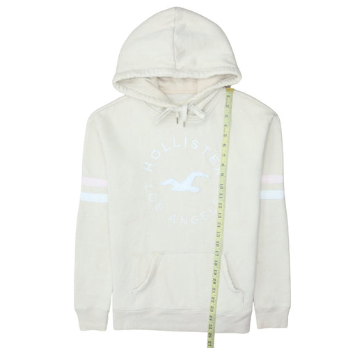 Hollister Women Beige Pullover Hoodie Small Cotton Blend Los Angeles Logo