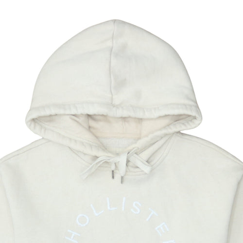 Hollister Women Beige Pullover Hoodie Small Cotton Blend Los Angeles Logo