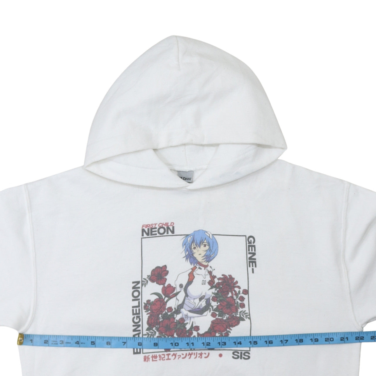 Gildan Men's White Neon Genesis Evangelion Anime Hoodie Medium
