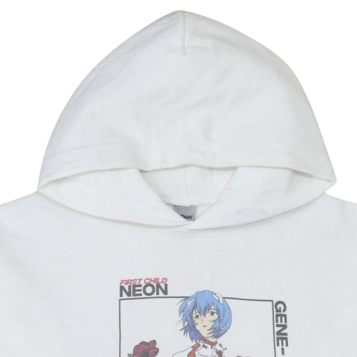 Gildan Men's White Neon Genesis Evangelion Anime Hoodie Medium