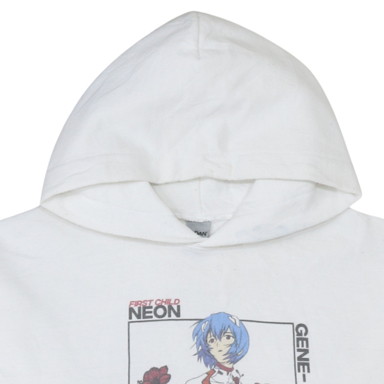 Gildan Men's White Neon Genesis Evangelion Anime Hoodie Medium