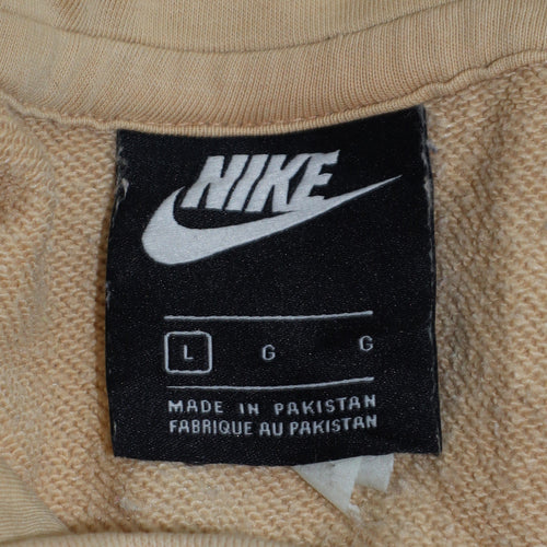 Nike Men Beige Pullover Hoodie L Lightweight Cotton Fleece