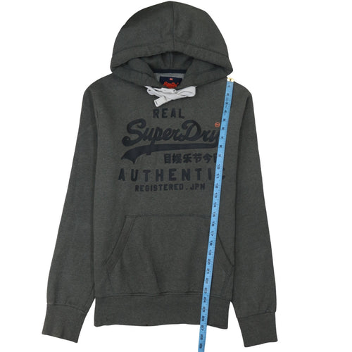 Superdry Men's Grey Pullover Hoodie S Fleece Logo Sweatshirt