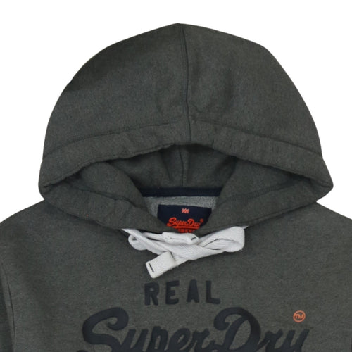 Superdry Men's Grey Pullover Hoodie S Fleece Logo Sweatshirt