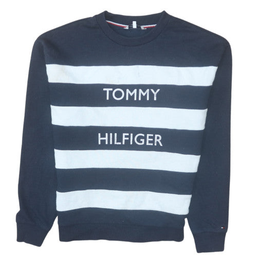 Tommy Hilfiger Men's Blue Striped Logo Crew Neck Sweatshirt Size S
