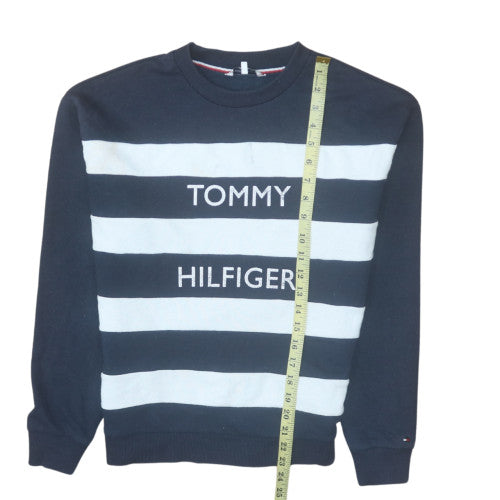 Tommy Hilfiger Men's Blue Striped Logo Crew Neck Sweatshirt Size S
