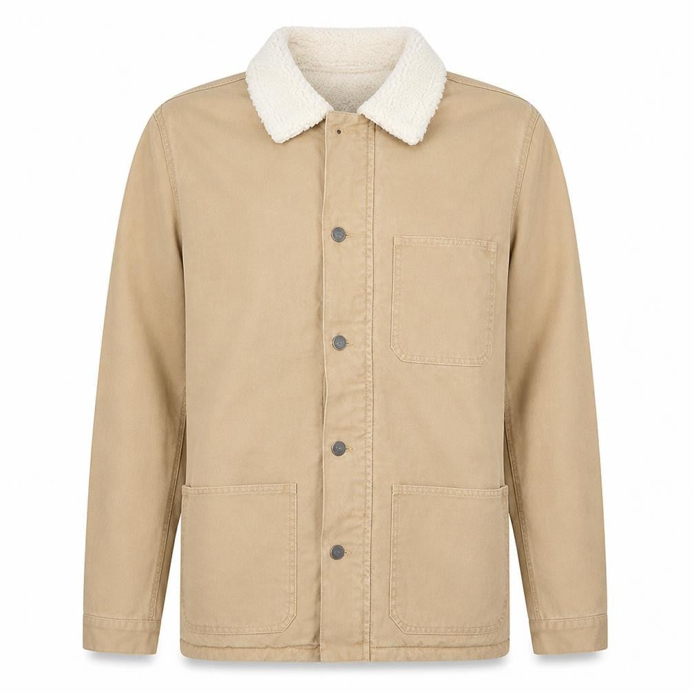 Front view of Primark Men's Beige Sherpa Lined Cotton Jacket Medium Casual