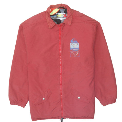 Quiksilver Men’s Red Bomber Jacket L Retro 90s Full Zip Cotton Blend
