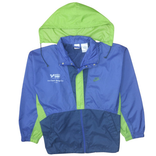 Nike Men's Blue Green Windbreaker Jacket Size M Hooded Retro 90s Style