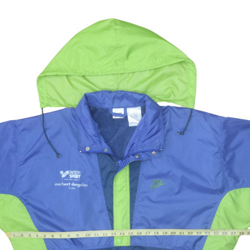Nike Men's Blue Green Windbreaker Jacket Size M Hooded Retro 90s Style