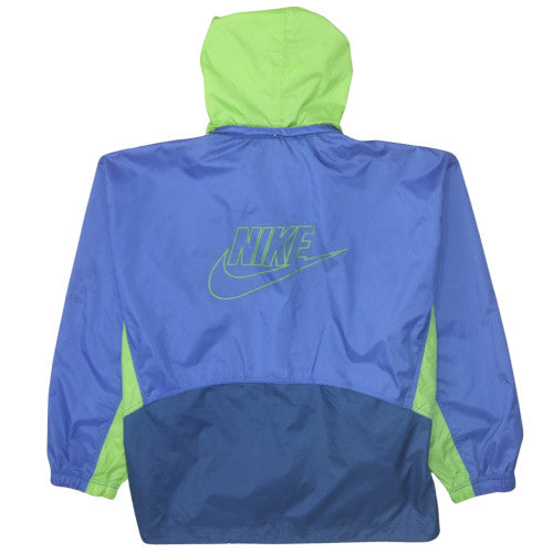Nike Men's Blue Green Windbreaker Jacket Size M Hooded Retro 90s Style
