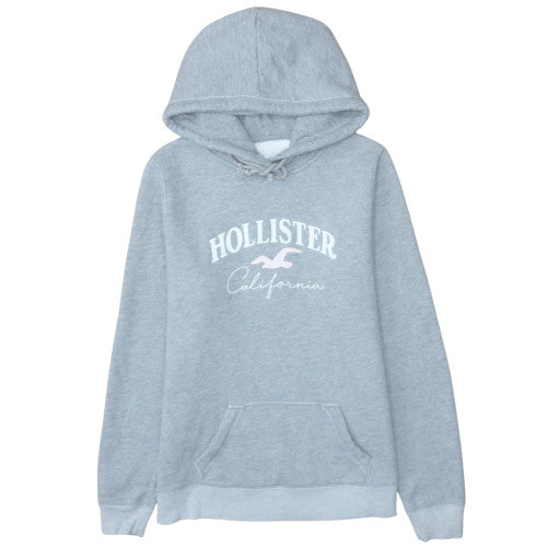Hollister Women Grey Pullover Hoodie Size L Cotton Blend