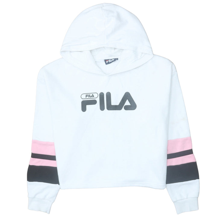 Fila Womens White Pink Stripe Cropped Hoodie XL Casual
