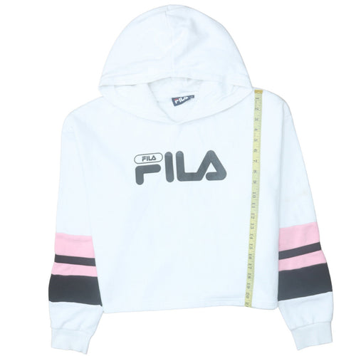 Fila Womens White Pink Stripe Cropped Hoodie XL Casual