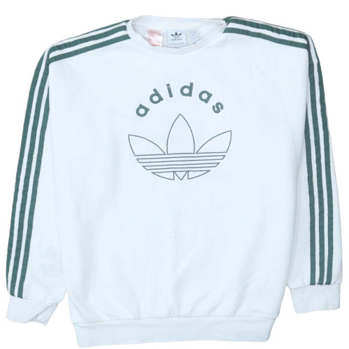Adidas Boys White 13-14 Years Pullover Sweatshirt with Logo and Stripes