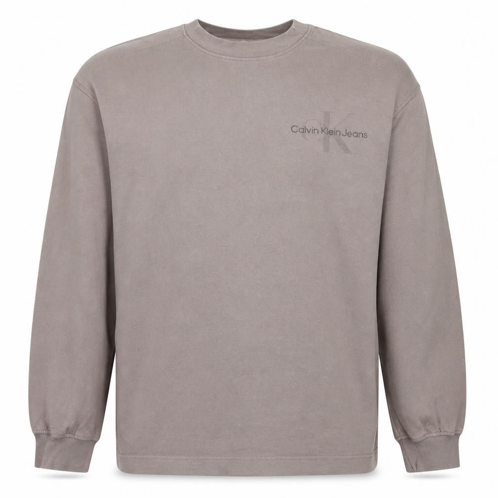 Front view of Calvin Klein Jeans Men's Beige M Crew Neck Pullover Sweatshirt