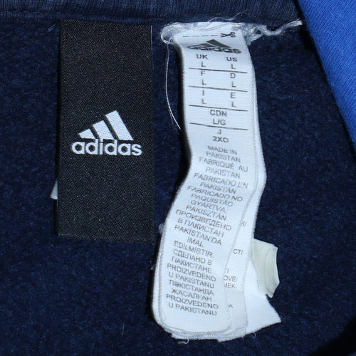 Adidas Men's Blue Pullover Hoodie L Logo Fleece Sportswear