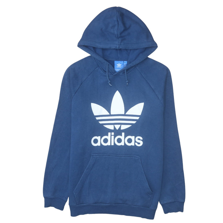 adidas Men Blue Pullover Hoodie L Graphic Logo Fleece Sweatshirt