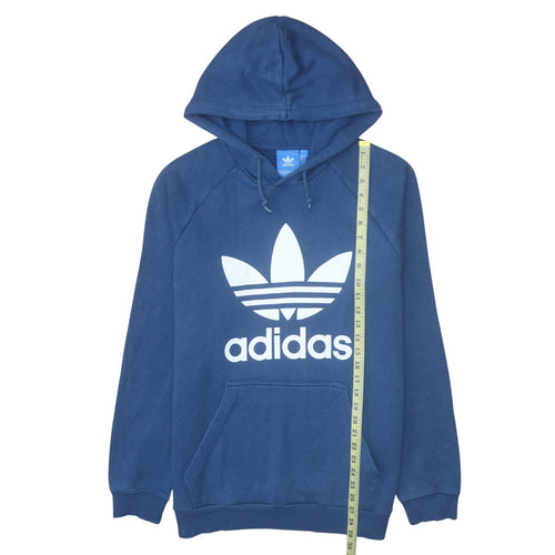 adidas Men Blue Pullover Hoodie L Graphic Logo Fleece Sweatshirt