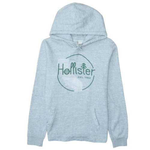 Hollister Mens Grey Logo Pullover Hoodie S Fleece Cotton Blend