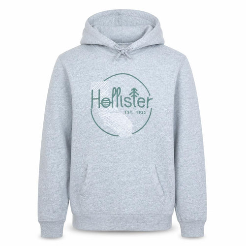 Hollister Mens Grey Logo Pullover Hoodie S Fleece Cotton Blend