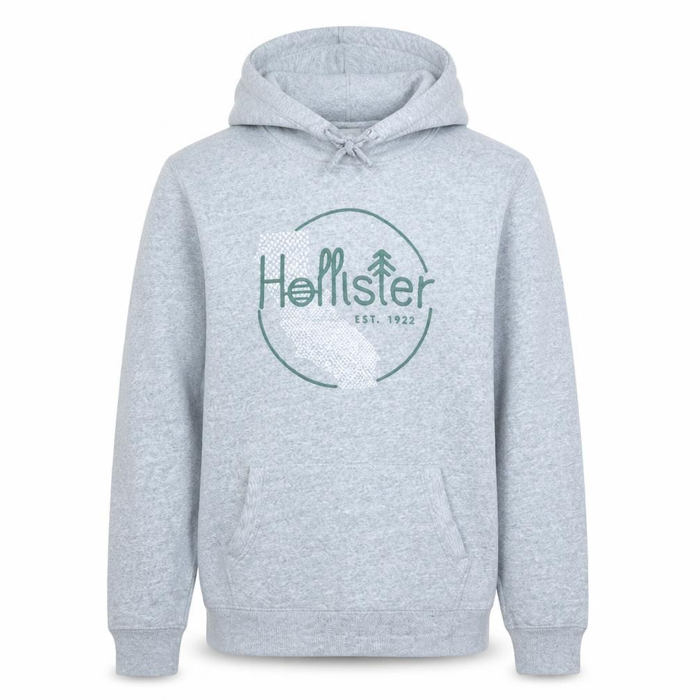 Hollister Mens Grey Logo Pullover Hoodie S Fleece Cotton Blend