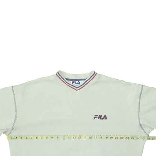 FILA Men's White Retro V-Neck Logo Pullover Sweatshirt L